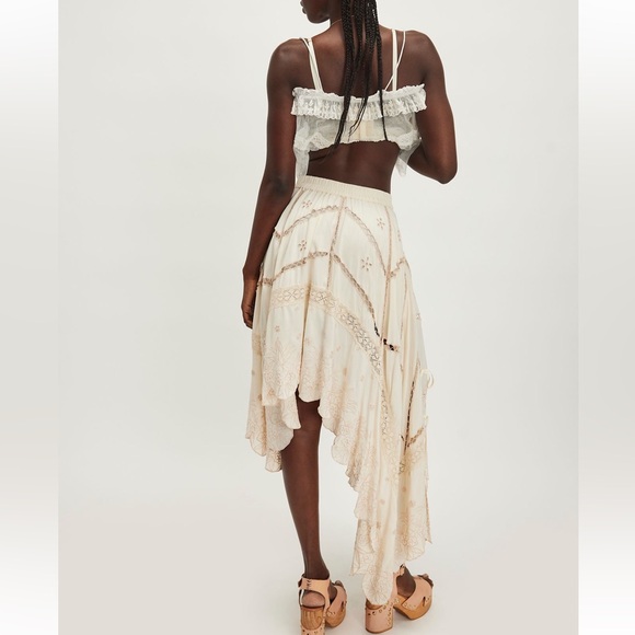 NWOT Free People Bali Embroidered Eyelet Atlas Skirt- Pearled Ivory - Picture 4 of 11